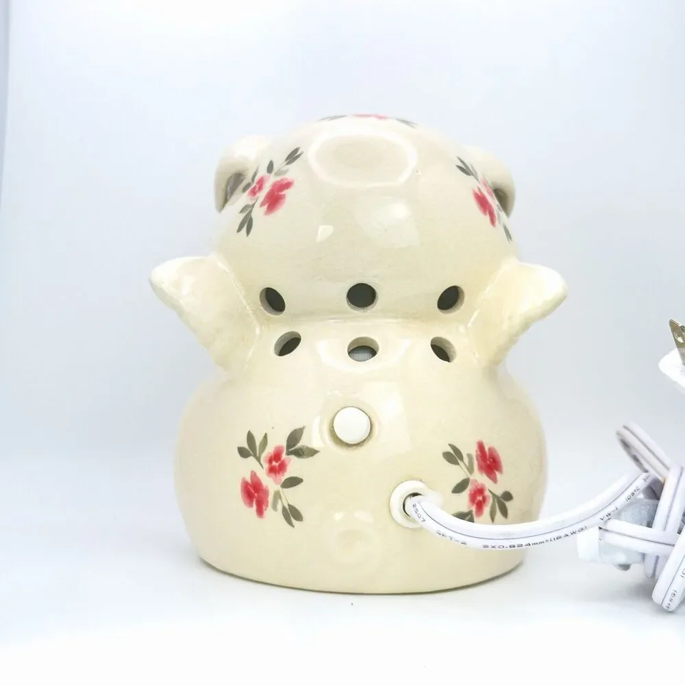 VTG. FLYING ANGEL PIG NIGHT LIGHT RED&PINK FLORAL CRACKLED FINISH WORKS GREAT.